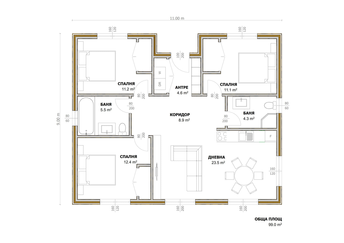 Къща 9x11m(99m²)