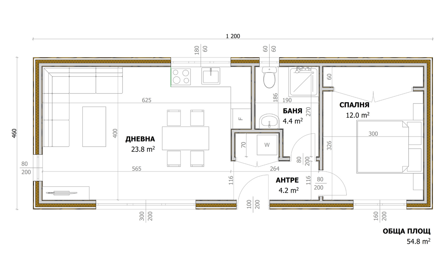 Къща 4.60x12.00m (55m²)