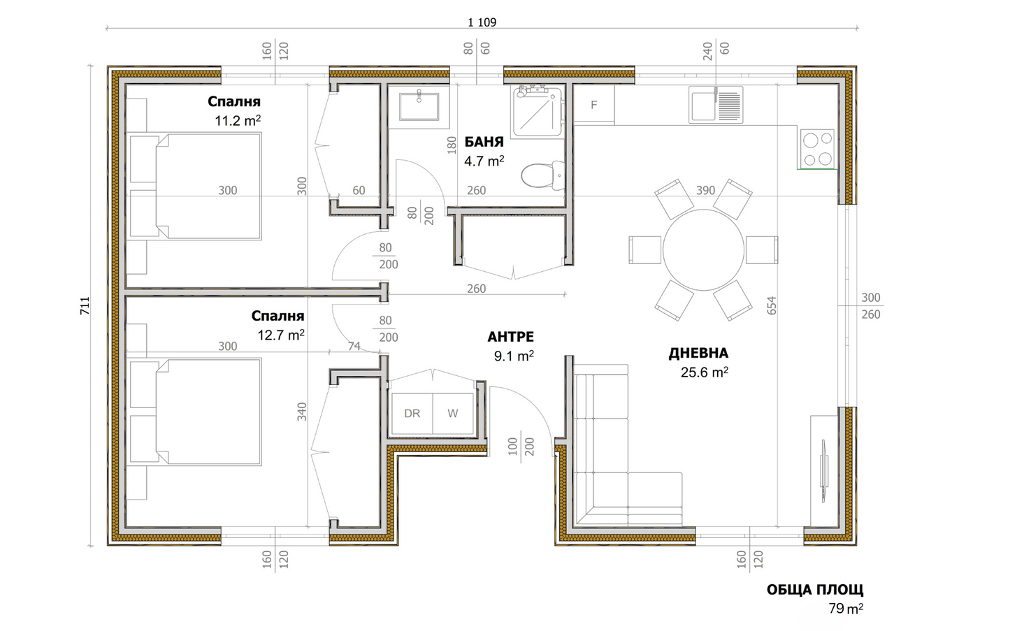Къща 11.1x7.1m (79m²)
